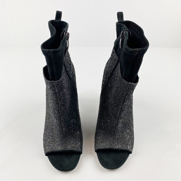 Via Spiga Tarni Black Glitter High Heel Peep Toe Booties Size 7.5 - Picture 3 of 13